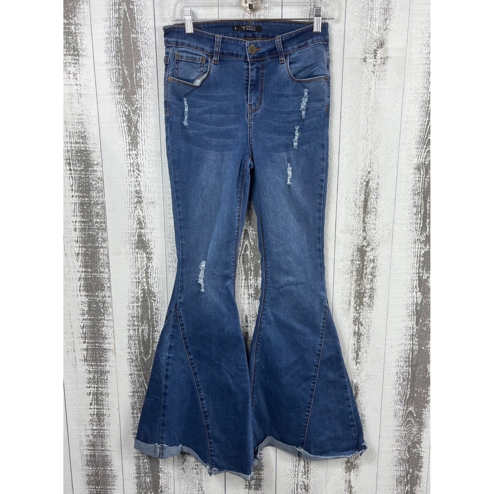 Lucky & Blessed Flare Jeans Women's 6 Distressed Bell Bottom Blue
